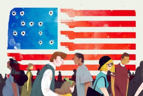 American flag and people cartoon