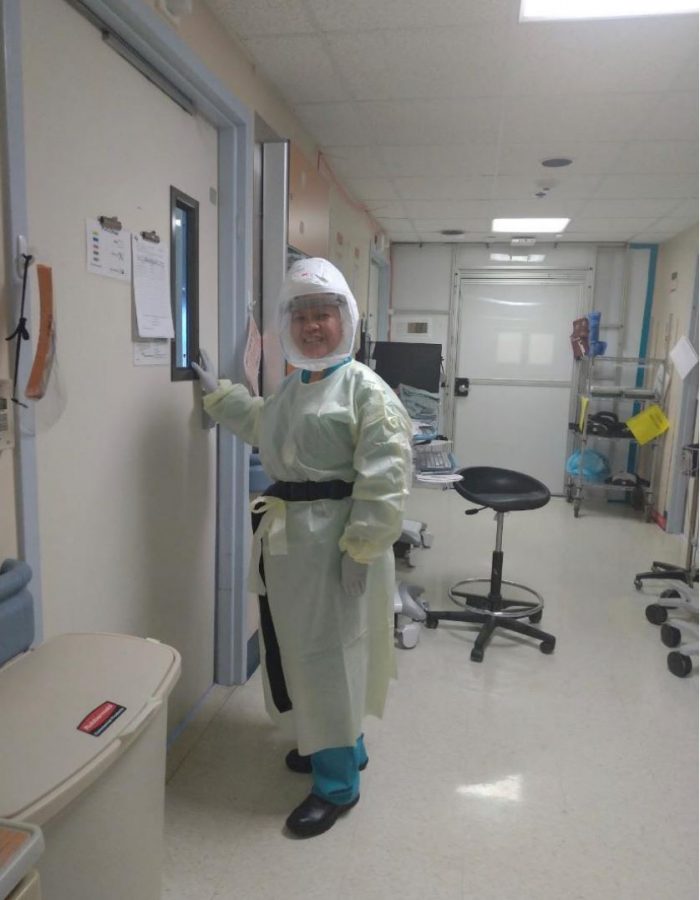 Sabina in full PPE. (2020)
