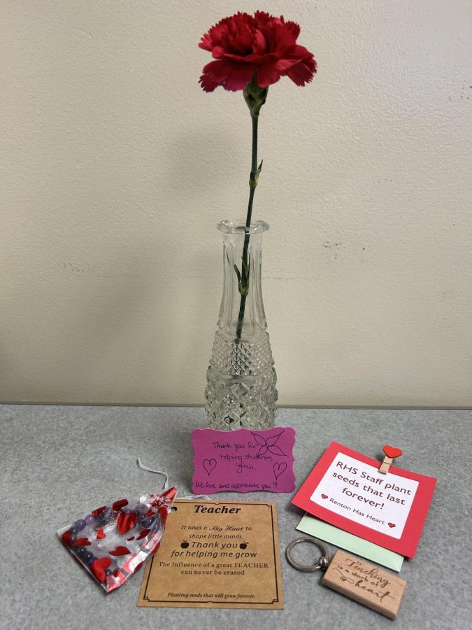 A Photo of a flower with some of the goodies given to teachers by the leadership students.