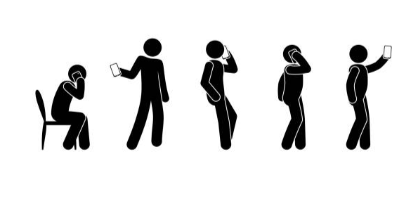 A photo of a line of people holding their phones in different ways 