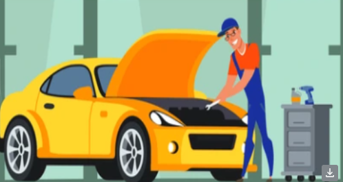 Cartoon photo of a person working on a car.