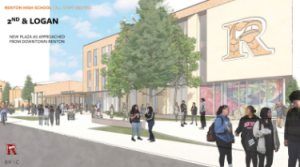 Visual of the front of the school, where the drop-off lane will be located provided by Brianne Tomlin, Senior Facilities Program Director, Capital Planning & Construction.