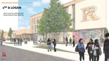 Visual of the front of the school, where the drop-off lane will be located provided by Brianne Tomlin, Senior Facilities Program Director, Capital Planning & Construction.
