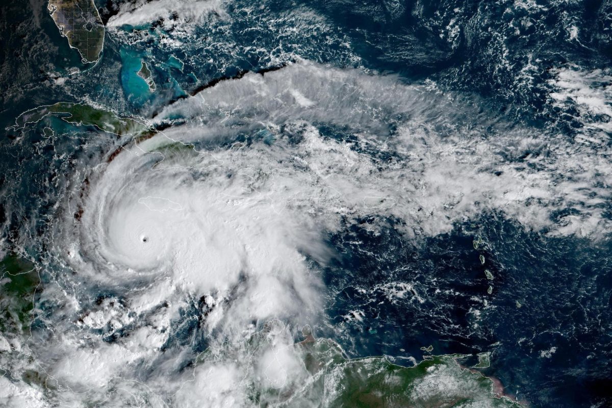 Hurricane Melissa, which has developed into a Category 5 storm, moves north in the Caribbean Sea towards Jamaica and Cuba in a composite satellite image obtained by Reuters on October 27, 2025.  CIRA/NOAA/Handout via REUTERS
