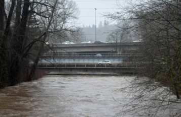 Photo of the Cedar River with high level flood waters.  