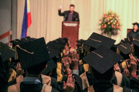 This is an image of students at their graduation ceremony.

