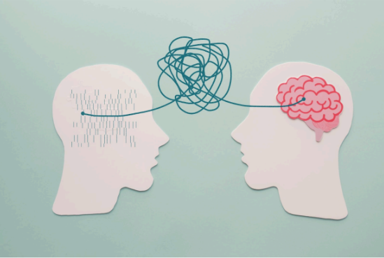 An image of two heads with their thoughts connecting to show the importance of communication for mental health. 