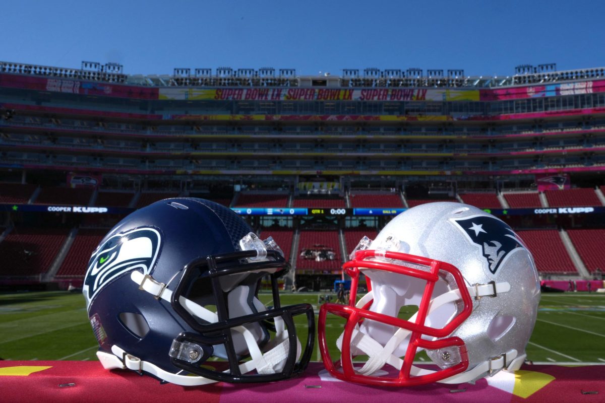 Feb 4, 2026; Santa Clara, CA, USA; Seattle Seahawks and New England Patriots helmets at Levi's Stadium. Mandatory Credit: Kirby Lee-Imagn Images