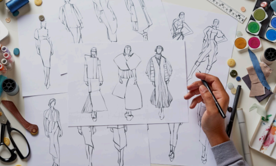 Image of a person designing dresses.