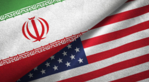 Image of the Iranian flag on top and the American flag on the bottom