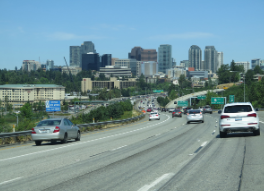 Photo of the I-405 with downtown Bellevue in the distance.