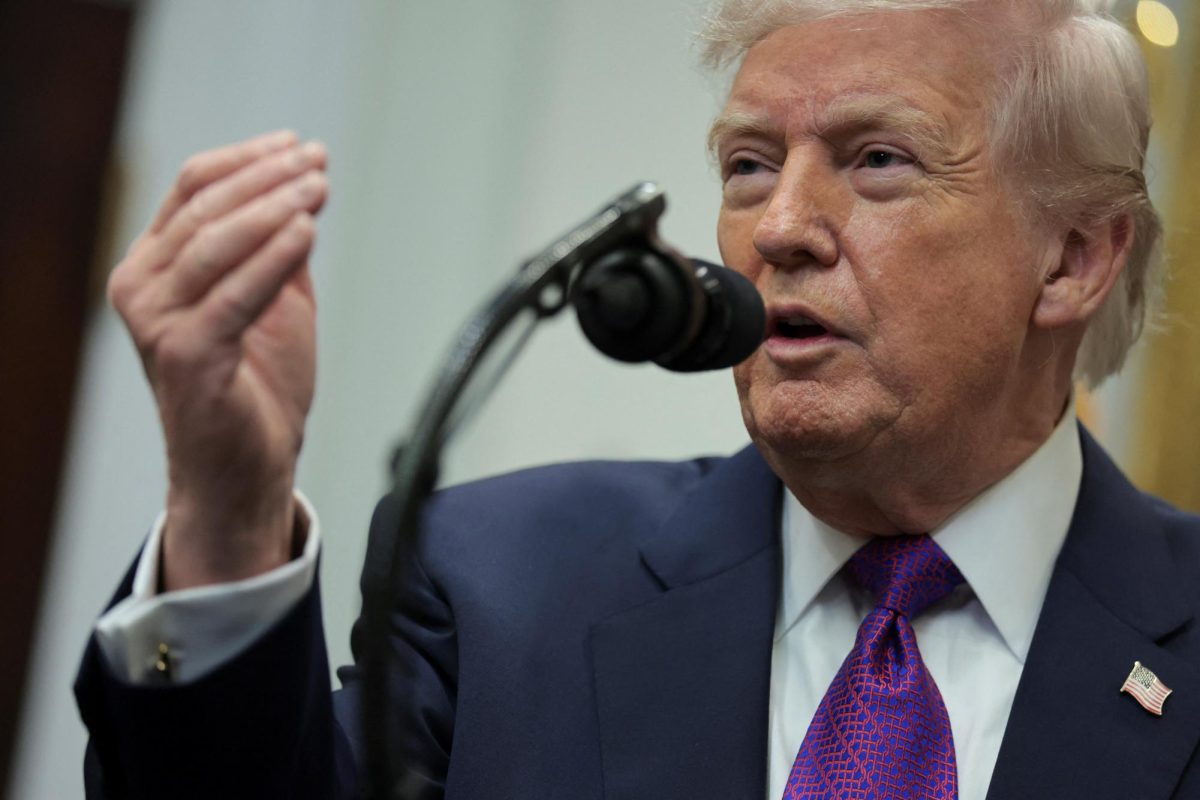 U.S. President Donald Trump makes an announcement on the repeal of a scientific finding that greenhouse gas emissions endanger human health, removing the legal basis for federal climate regulations, at the White House in Washington, D.C., U.S., February 12, 2026. REUTERS/Jonathan Ernst