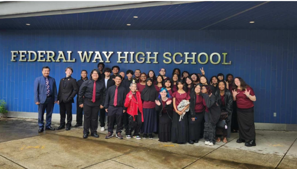 Photo of Professional RHS A Cappella students with Mr. Lim after Music Competition at Federal Way High School. (Photo Taken by: Ms. Stephanie, Dylan’s Blaylock mom.
